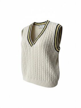 St John Collection Vintage Cable Knit Sweater Vest Preppy V-neck Tennis Petite